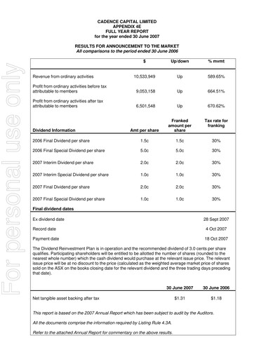 Miniature Cadence Capital Limited Rapport annuel 2007