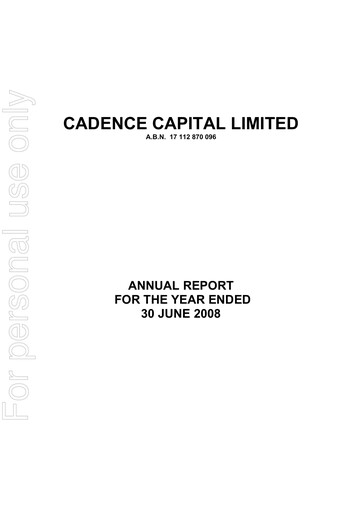 Miniature Cadence Capital Limited Rapport annuel 2008