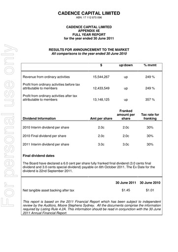 Miniature Cadence Capital Limited Rapport annuel 2011