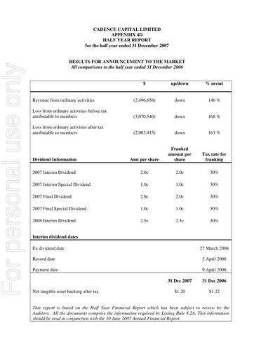 Miniature Cadence Capital Limited Rapport financier 2008-h1