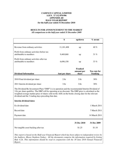 Miniature Cadence Capital Limited Rapport financier 2011-h1
