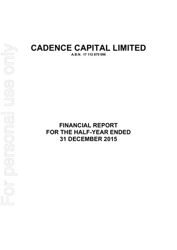 Miniature Cadence Capital Limited Rapport financier 2016-h1