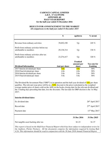 Miniature Cadence Capital Limited Rapport financier 2017-h1