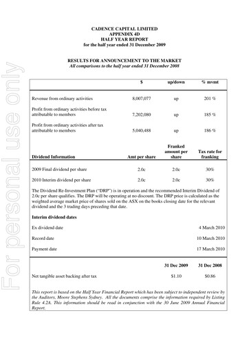Thumbnail Cadence Capital Limited Half-year Report 2009-h1