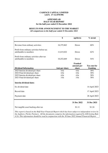 Thumbnail Cadence Capital Limited Half-year Report 2022-h1