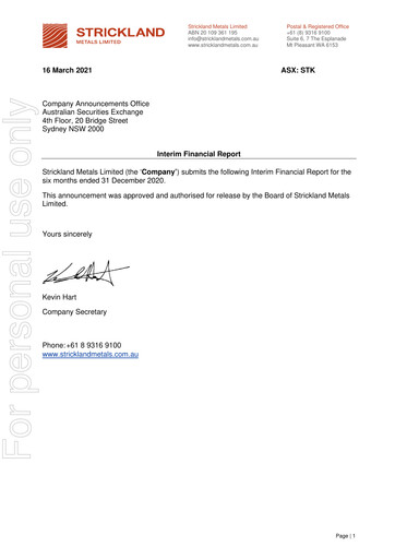 Thumbnail Strickland Metals Limited Half-year Report 2020-h1