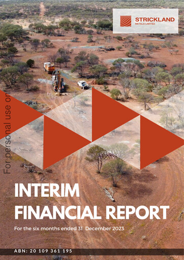 Thumbnail Strickland Metals Limited Half-year Report 2023-h1