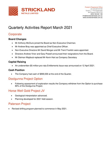 Thumbnail Strickland Metals Limited Quarterly Report 2021-q3