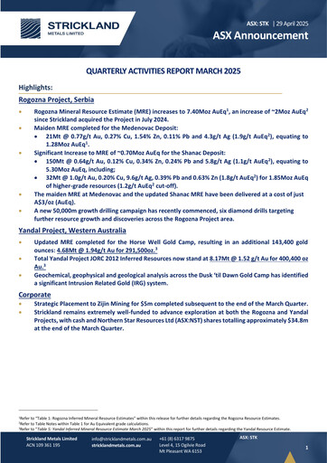 Thumbnail Strickland Metals Limited Quarterly Report 2025-q3