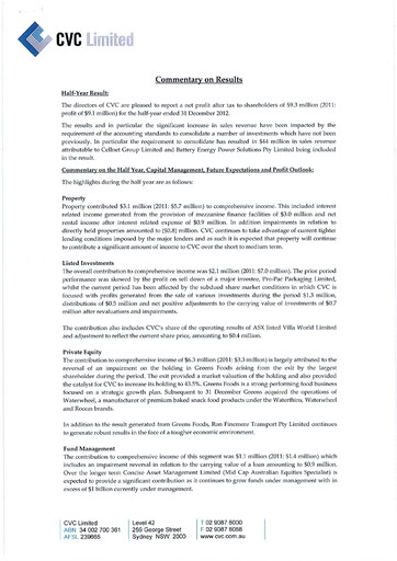 Thumbnail CVC Limited Financial Report 2013-h1