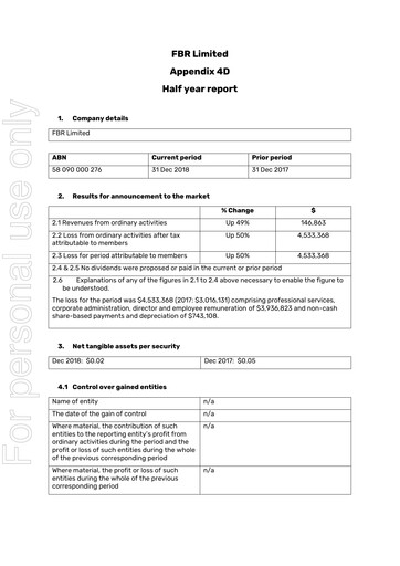 Thumbnail FBR Limited Half-year Report 2018-h2