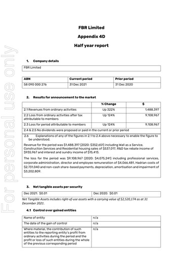 Thumbnail FBR Limited Half-year Report 2021-h2