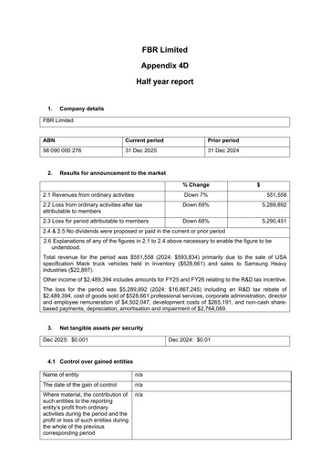 Thumbnail FBR Limited Half-year Report 2025-h2