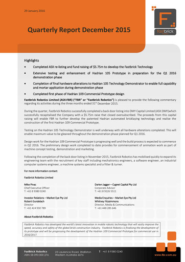 Thumbnail FBR Limited Quarterly Report 2015-q4