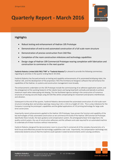 Thumbnail FBR Limited Quarterly Report 2016-q1