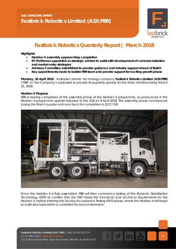 Thumbnail FBR Limited Quarterly Report 2018-q1