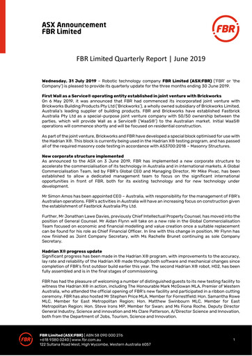 Thumbnail FBR Limited Quarterly Report 2019-q2