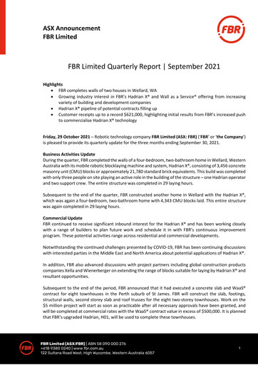 Thumbnail FBR Limited Quarterly Report 2021-q3