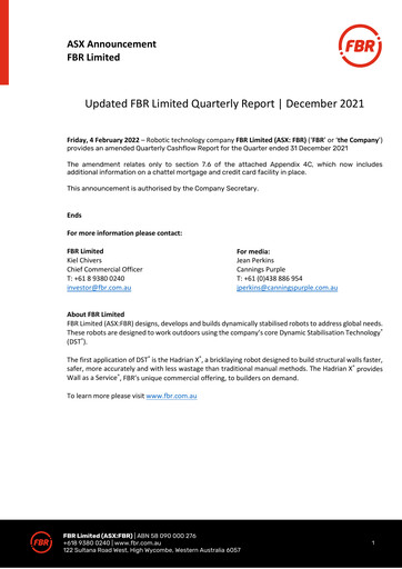 Thumbnail FBR Limited Quarterly Report 2021-q4