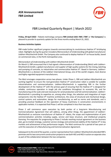 Thumbnail FBR Limited Quarterly Report 2022-q1