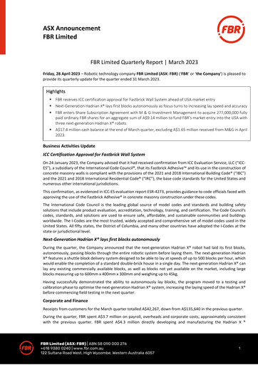 Thumbnail FBR Limited Quarterly Report 2023-q1