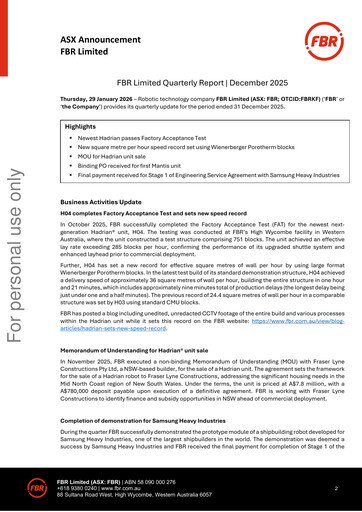 Thumbnail FBR Limited Quarterly Report 2025-q4