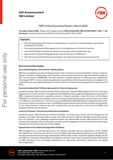 Thumbnail FBR Limited Quarterly Report 2026-q1