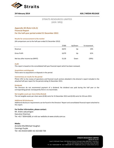 Thumbnail Aeris Resources Financial Report 2014-h1