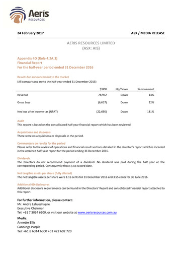 Thumbnail Aeris Resources Financial Report 2017-h1