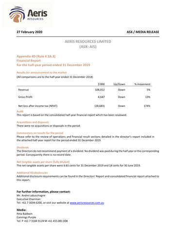 Thumbnail Aeris Resources Financial Report 2020-h1