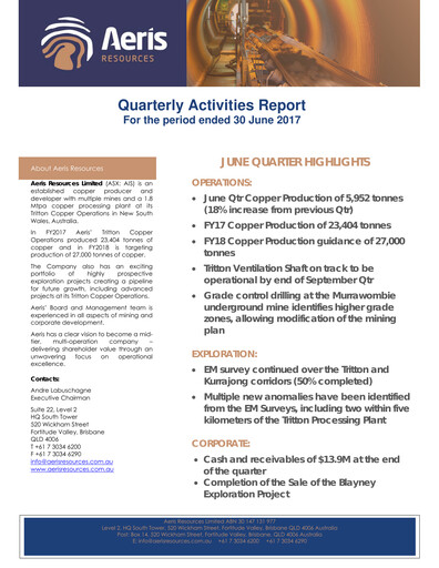 Thumbnail Aeris Resources Quarterly Report 2017-q4