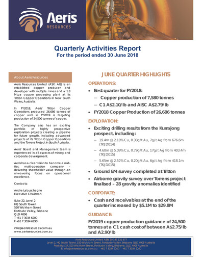 Thumbnail Aeris Resources Quarterly Report 2018-q4