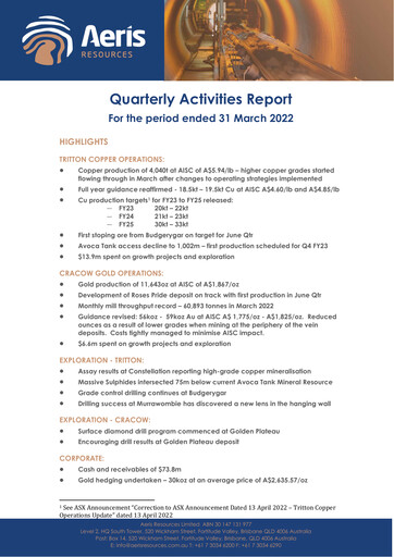 Thumbnail Aeris Resources Quarterly Report 2022-q3