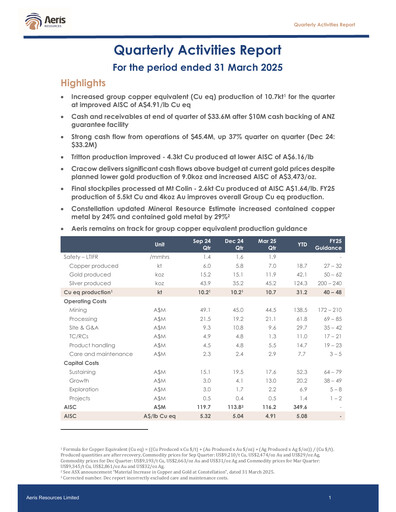 Thumbnail Aeris Resources Quarterly Report 2025-q3