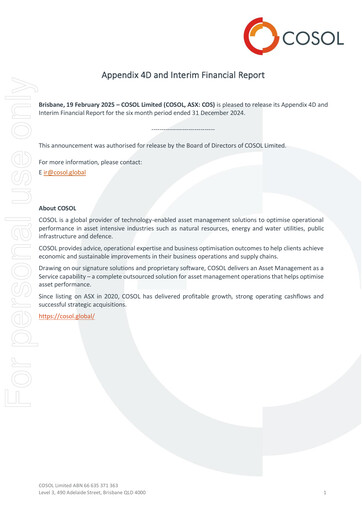 Thumbnail COSOL Limited Financial Report 2025-h1