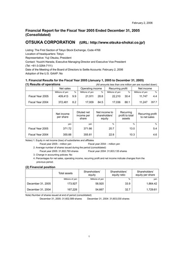 Thumbnail Otsuka Financial Report 2005