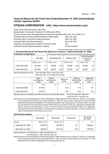Thumbnail Otsuka Financial Report 2022