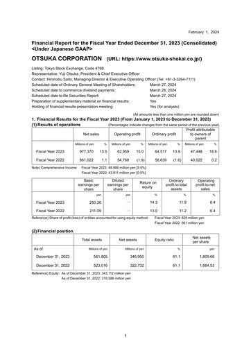 Thumbnail Otsuka Financial Statement 2023