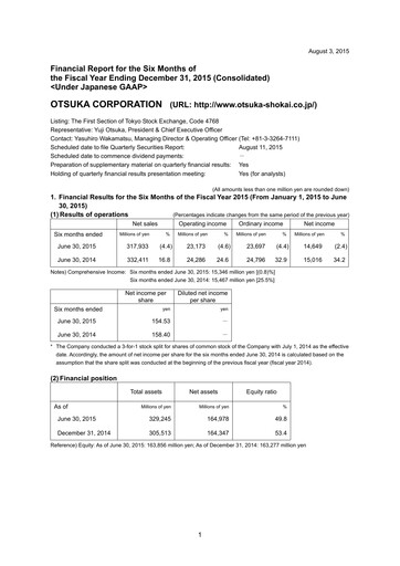 Miniature Otsuka Rapport semestriel 2015-h1