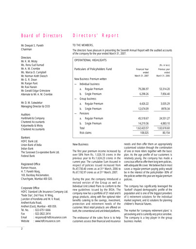 Thumbnail HDFC Life
 Annual Report 2006-2007