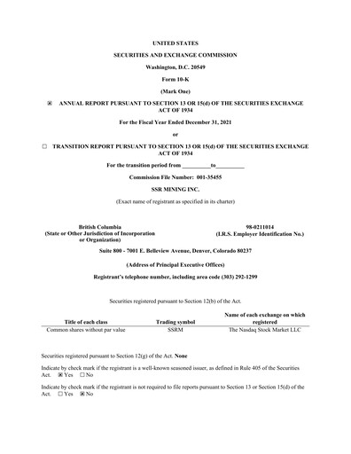 Thumbnail SSR Mining Annual Report 2021