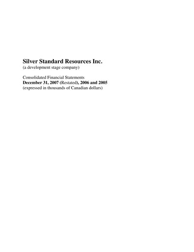 Thumbnail SSR Mining Financial Statement 2007