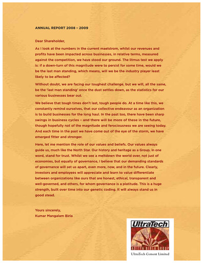 Thumbnail UltraTech Cement
 Annual Report 2008-2009