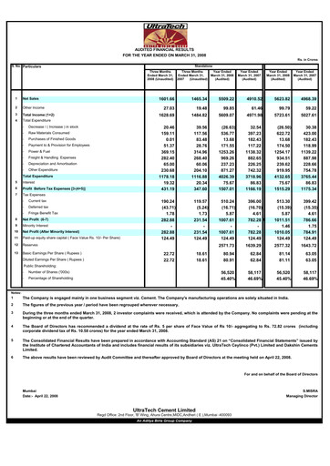 Thumbnail UltraTech Cement
 Financial Statement 2008