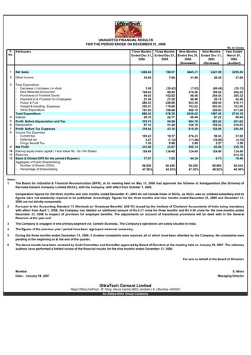 Thumbnail UltraTech Cement
 Quarterly Report 2006-q3