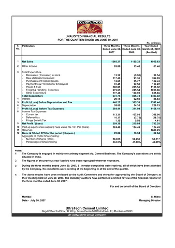 Thumbnail UltraTech Cement
 Quarterly Report 2007-q1
