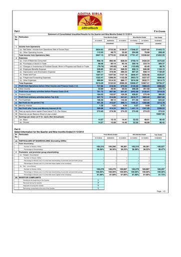 Thumbnail UltraTech Cement
 Quarterly Report 2014-q3