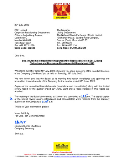 Thumbnail UltraTech Cement
 Quarterly Report 2020-q1