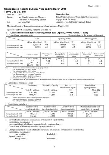 Thumbnail Tōkyō Gas
 Financial Statement fy2000