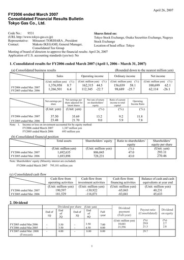 Thumbnail Tōkyō Gas
 Financial Statement fy2006